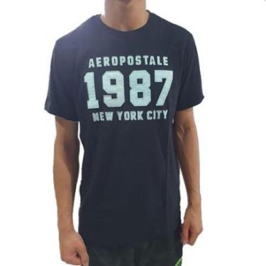 Imagem de Camiseta Aeropostale Manga Curta Masculino Preto e Azul Claro-Masculino