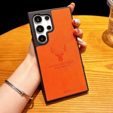 Imagem de Capa de telefone luxuosa com padrão de cervo de couro empresarial para Samsung S24 S23 Plus S22 Capa de silicone híbrida protetora ultra à prova de choque, laranja, para Samsung S24Plus
