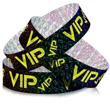 Imagem de Teling Pacote com 500 pulseiras de plástico VIP festa para eventos pulseiras personalizadas VIP pulseiras de plástico à prova de rasgos à prova d'água pulseiras de braço para eventos shows, 9.84 x 1.2