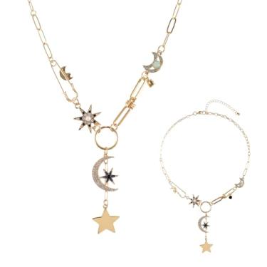 Imagem de Colar com pingente de ouro, sol, lua e estrela, boêmio, clipe de papel, vintage, colar com pingente grosso, joias para presente de aniversário feminino, M, Zinco, Sem Pedra Preciosa