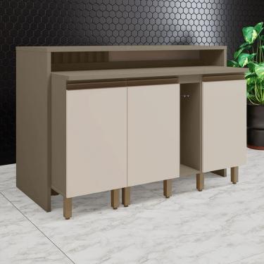 Imagem de Bancada de Cozinha Kit Ilha Gourmet Connect 3 Portas Ripado Duna/Cristal - Henn