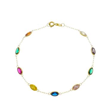 Imagem de Pulseira Ouro 18k 750 Pedras Ovais 7mm Com 18cm