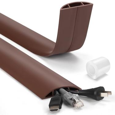 Imagem de Escondedor de cabos LZEOY de 1,8 m, capas de cabos resistentes para fios no chão, gerenciamento de cabos de piso marrom, piso de cobertura de cabo, protetor de cabo oculto para piso elétrico, cavidade
