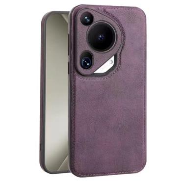 Imagem de HAO RIYLN Capa de couro para Huawei Pura 70 Ultra/70 Pro +/70 Pro/70, proteção de lente fina com tudo incluído, capa retrô à prova de choque, roxa, 70