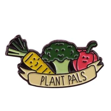 Imagem de Crachá de pino esmaltado Plant Pals Veggie Vegetarian Vegetarian Vegetable Vegan Brócolis Cenoura Tomate 3,16 cm, 1.25 Inches, Esmalte, Esmalte