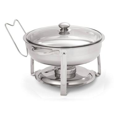 Imagem de Rechaud Redondo 3,5 L Inox Banho Maria Tampa Vidro e Suporte