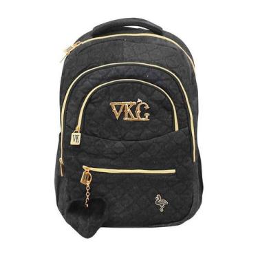 Imagem de Mochila Escolar Jeans Preto M3992 + Pompom Coração - Vozz