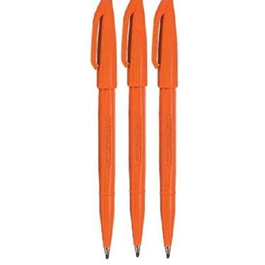 Imagem de Pentel Caneta de sinalização original laranja S520 canetas marcadoras com ponta de fibra fina colorida ponta de 2 mm 1 mm de largura da linha (pacote com 3)