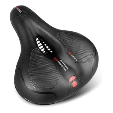 Imagem de Banco de bicicleta confortável Gel duas molas, selim de bike largo absorção de choque almofada macia à prova d'água com fita refletiva bikes internas externas ergométrica