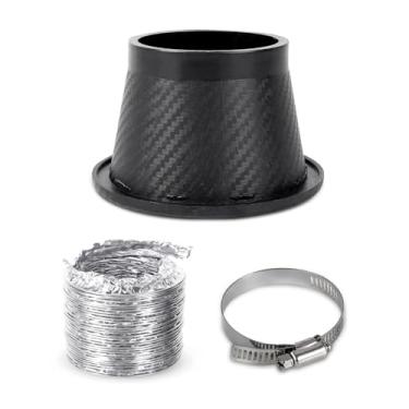 Imagem de BARTOO Duto de admissão de ar dianteiro para-choque turbo tubo de admissão de ar, duto de ar redondo de freio de carro de fibra de carbono com mangueira flexível extensível e faixa de mangueira