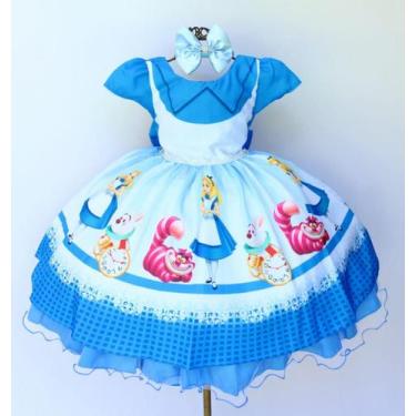 Imagem de Vestido Infantil Alice No País Das  Maravilhas Festa Luxo , 12, Azul, 