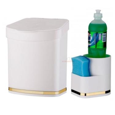 Imagem de Kit Cozinha 2 Peças Lixeira 2,5L Organizador Porta Detergente Líquido 
