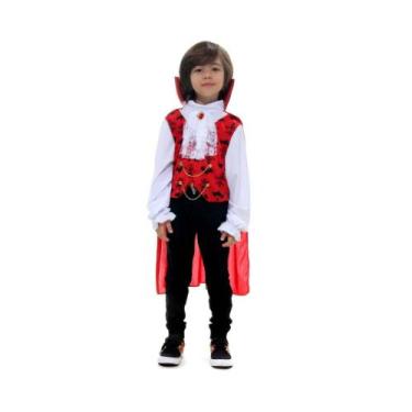 Imagem de Fantasia Vampiro Drácula Halloween Infantil Traje Luxuoso Para Meninos