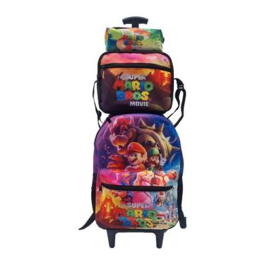Imagem de Kit Mochila Rodinha Mario Com Estojo E Lancheira Infantil - DeCarllos