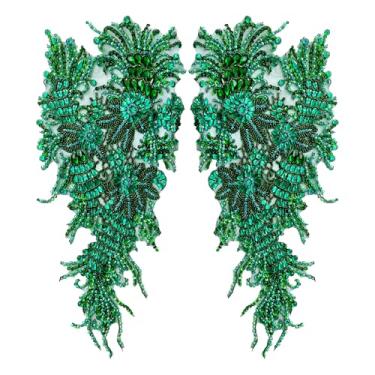 Imagem de Remendos feitos à mão com contas de cristal corpete renda DIY apliques de acabamento para roupas sociais (M12-Deepgreen)