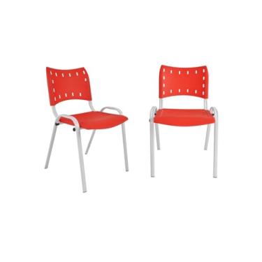 Imagem de Ecom Home - Kit 2 Cadeiras ISO Empilhavel Vermelha Base Branca para Escritórios, Bares, Igrejas, Sorveterias e Restaurantes