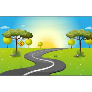 Imagem de Painel de Lona Estrada Cartoon Rodovia Sol Iluminando Céu Azul - Fabri