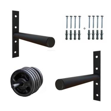 Imagem de PAR 2 Suportes de Anilhas de Parede Expositor de Academia 100 Kg Capac