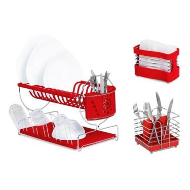 Imagem de Kit Escorredor Com Porta Talher + Porta Guardanapo + Porta Talher - Pr