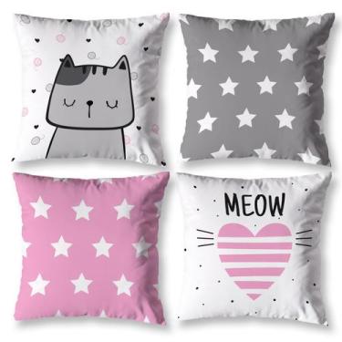 Imagem de Kit 4 Capas de Almofada GATO CINZA 40cm Estampada Digital - Mercado Bo