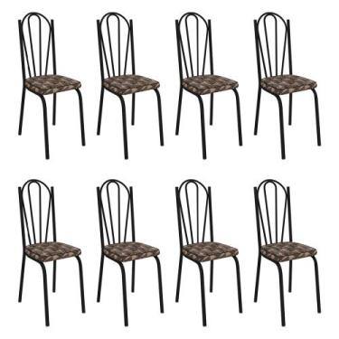 Imagem de Kit 8 Cadeiras de Cozinha Alabama Estampado Mosaico Palha Pés de Ferro