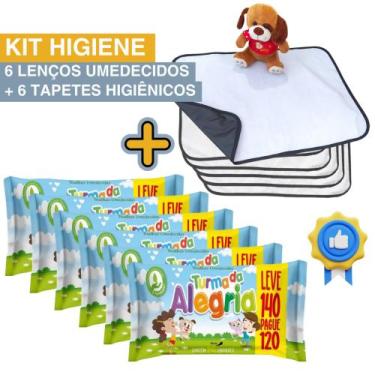 Imagem de Kit Higiene Pet com 6 Tapetes Higiênicos Absorventes Médios + 6 Lenços