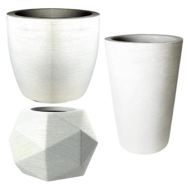 Imagem de Kit de 3 vasos para planta decorativo grafiato de luxo em polietileno 