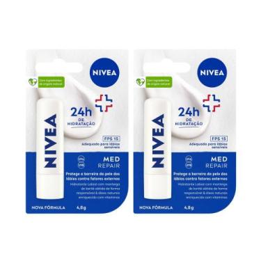 Imagem de Kit 2 Protetor Labial Nivea Med Repair FPS 15 Hidratante 4,8g