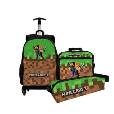 Imagem de Kit Mochila Bolsa Escolar Infantil Com Rodinha Carrinho + Lancheira Té