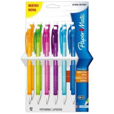 Imagem de Kit 12 Lapiseiras Paper Mate White Bros Atacado Escola, Coloridas Pont