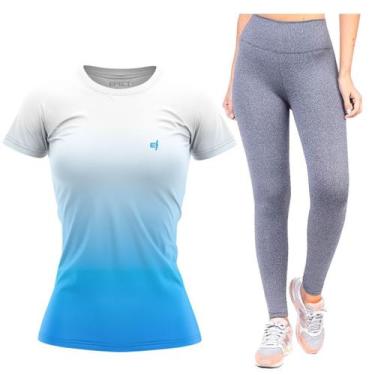 Imagem de Kit Blusa Feminina Academia Treino Calça Legging Fitness Preta Cinza L