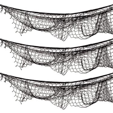 Imagem de Beistle 3 peças de fio de algodão preto tema náutico decorativo rede de peixe para suprimentos de festa de luau no fundo do mar, comemorando com você desde 1900, 4' x 12'