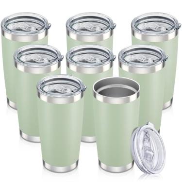 Imagem de Orebigo Copo de 590 ml com tampa Copos isolados de aço inoxidável copos a vácuo de parede dupla a vácuo com revestimento em pó caneca de viagem mantém a bebida fria e quente, verde artemísia, pacote