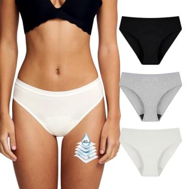 Imagem de Battewa Roupa íntima à prova de vazamento para mulheres, roupa íntima para incontinência, adolescentes, de algodão, à prova de vazamento, absorvente de 40 ml, pacote com 3 (3 cores, grande)
