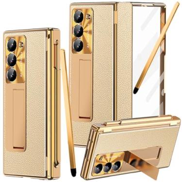 Imagem de YQODSZ Capa para Samsung Galaxy Z Fold 6 com suporte para caneta S e caneta stylus preta, capa de couro Z Fold 6 [capa de proteção de dobradiça de substituição] Capa protetora de tela embutida para Z