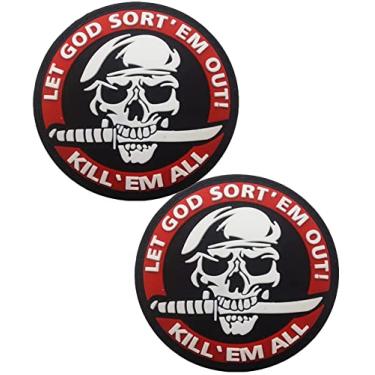 Imagem de Heiorpai 2 peças de adesivos de boina de faca de caveira Spec Ops Let God Sort Them Out Kill Them All Patch de borracha de PVC adesivo decorativo de gancho fixadores de suporte