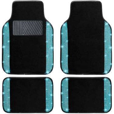 Imagem de NBTEPEM Aquamrine Bling Car Floor Mats Conjunto completo, ajuste universal na maioria dos carros, SUV, caminhões, 4 peças de tapete de diamante brilhante com glitter para mulheres e meninas com