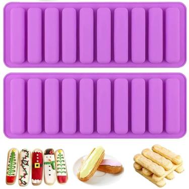 Imagem de YJWYDM Molde de silicone de tira longa, 2 peças com 10 cavidades em forma de dedo ferramentas de cozimento de silicone, moldes retangulares antiaderentes de barra de chocolate de cereais para bandeja