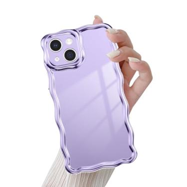 Imagem de QLTYPRI Capa para iPhone 15 Plus, linda capa de telefone com design de moldura ondulada encaracolada estética para mulheres e meninas, proteção total da lente da câmera, capa macia e fina de silicone