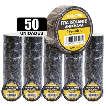 Imagem de Kit 50 Rolos Pç Fita Isolante 5 Metros Preta - Tradestar