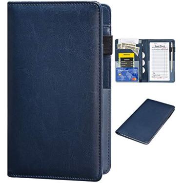 Imagem de Livros de servidor para garçonete – Carteira de couro com glitter para garçom, com bolso com zíper, lindo livro de garçonete e organizador de garçons com avental de servidor de bolso para dinheiro (azul clássico)