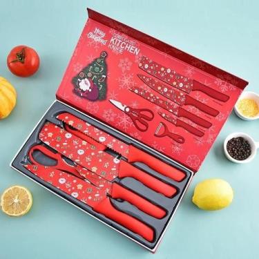 Imagem de Conjunto De Facas De Cozinha Natalinas 6 Pecas - FACAS NATAL KIT, VERM