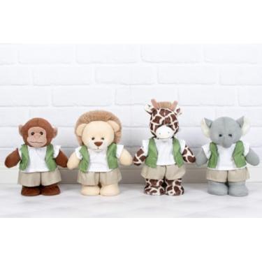 Imagem de Quarteto De Pelúcia Safári Amore 30cm / Leão, Girafa, Elefante E Macaco. (VERDE LISO)