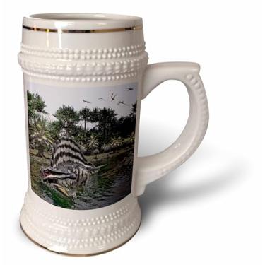 Imagem de 3dRose Dinossauro espinossauro em um cenário primitivo do rio pântano - Caneca de Stein, 510 g, 640 ml, branca