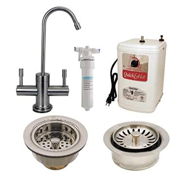 Imagem de Westbrass CO142-07 Kit de torneira dispensador de água quente e fria 25,4 cm contemporâneo, 25,4 cm com filtro, filtro de pia de cozinha e conjunto de acabamento de descarte, níquel acetinado