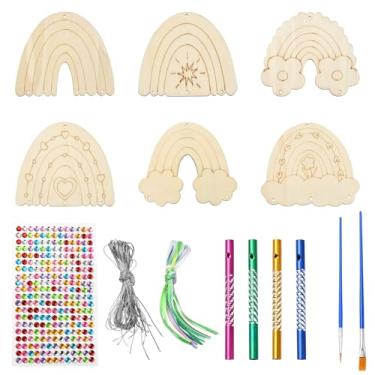 Imagem de KitBeads 12 kits de sino de vento de arco-íris de madeira, recortes de arco-íris de madeira, nuvens de sol, faça seu próprio sino de vento para atividades ao ar livre, jardim, casa, festa, artesanato