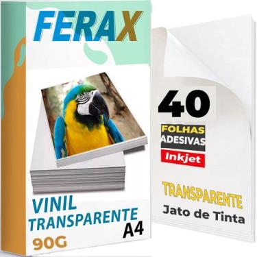 Imagem de Adesivo Vinil Transparente 100%, Jato Tinta A4 - 40 Folhas - Ferax, Br