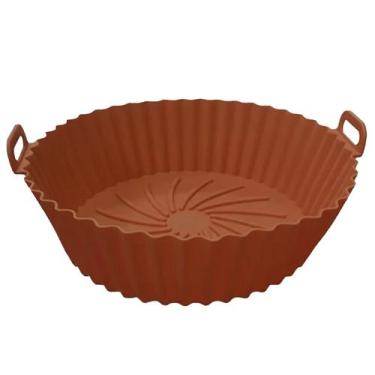 Imagem de Forma Para Air Fryer em Silicone Redonda Terracota Com Alças - udlandi