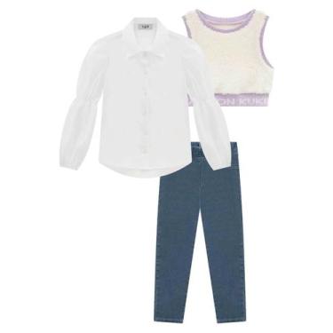 Imagem de Roupa Infantil Camisa Manga Longa Tricoline Calça Jeans Colete Pelo Tr