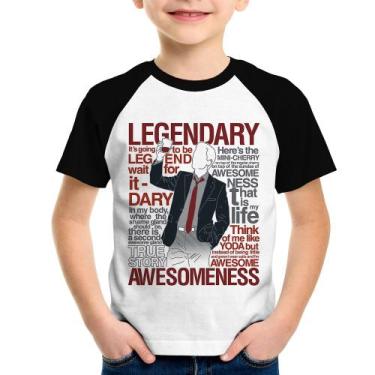 Imagem de Camiseta Raglan Infantil Legendary Awesomeness - Foca na Moda, Branco,